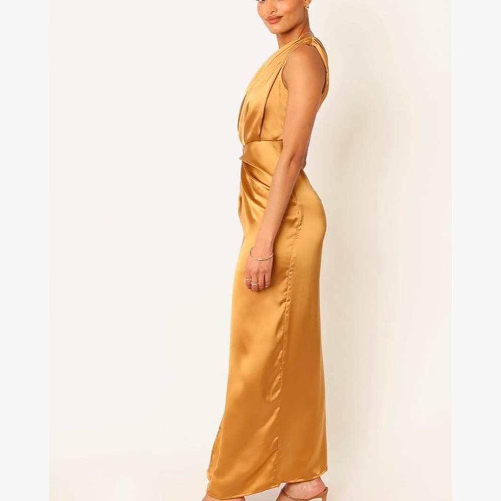 Women’s Gold One Shoulder Maxi Dress, Size Small, EUC - Picture 4 of 11